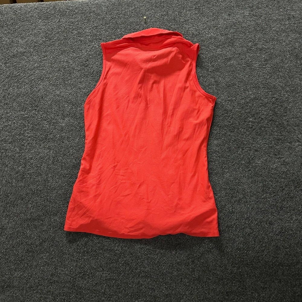 Adidas Sleeveless Polo Womens Size M Orange Mesh Athletic Golf Tennis Shirt - Picture 6 of 7